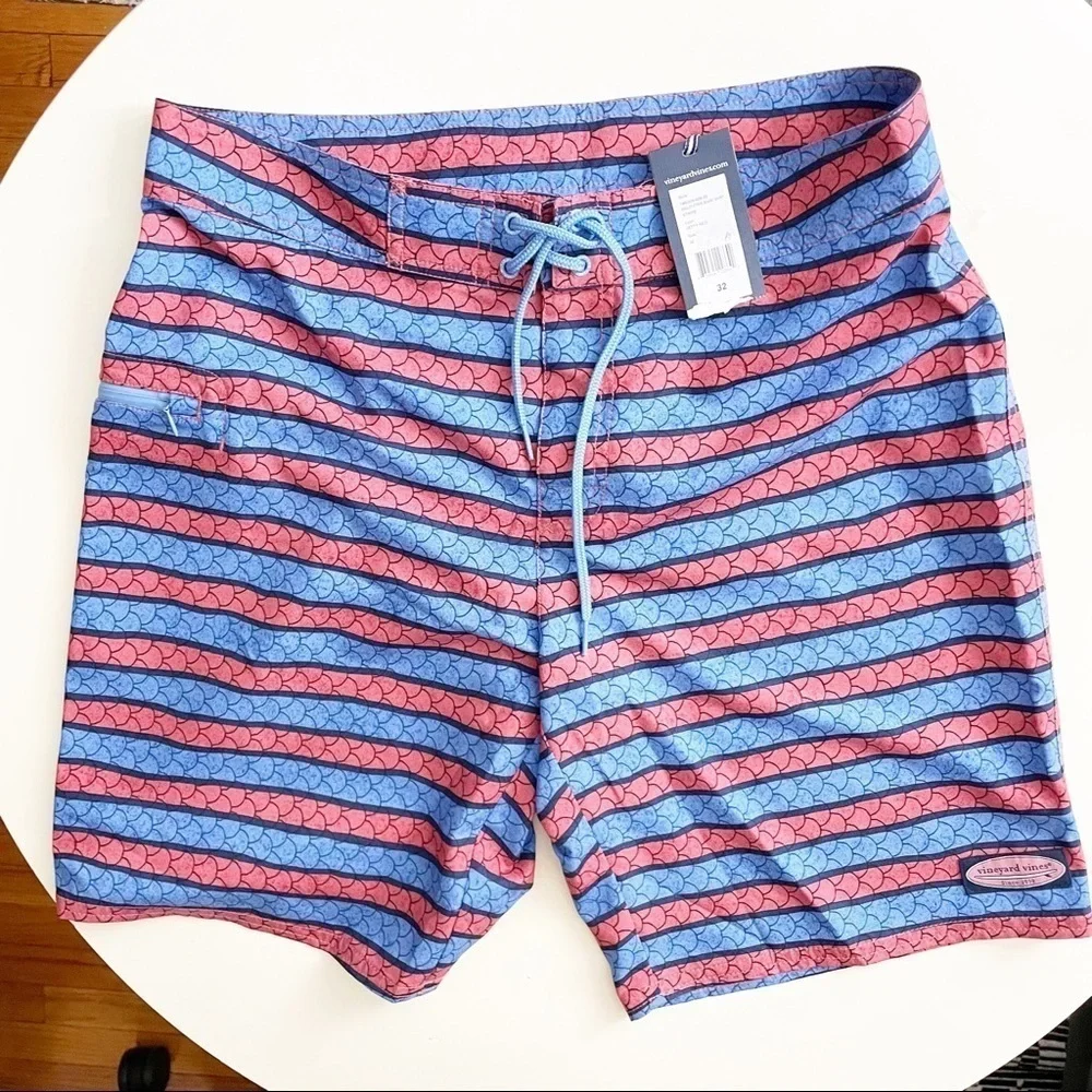 Vineyard Vines Men’s 9” Angler Stripe Board Shorts Waist 32 New